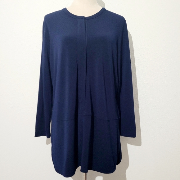 Lauren Ralph Lauren Women’s Navy Tunic Top XL Long Sleeve Split Neck Stretch - Picture 1 of 10